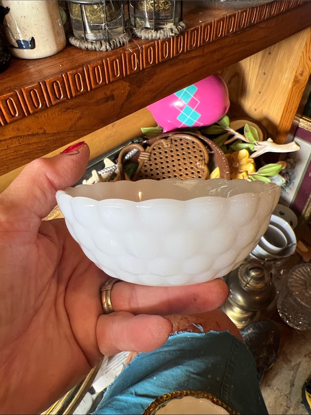 Vibtage White Hobnail Milk Glass Scalloped Bowl
